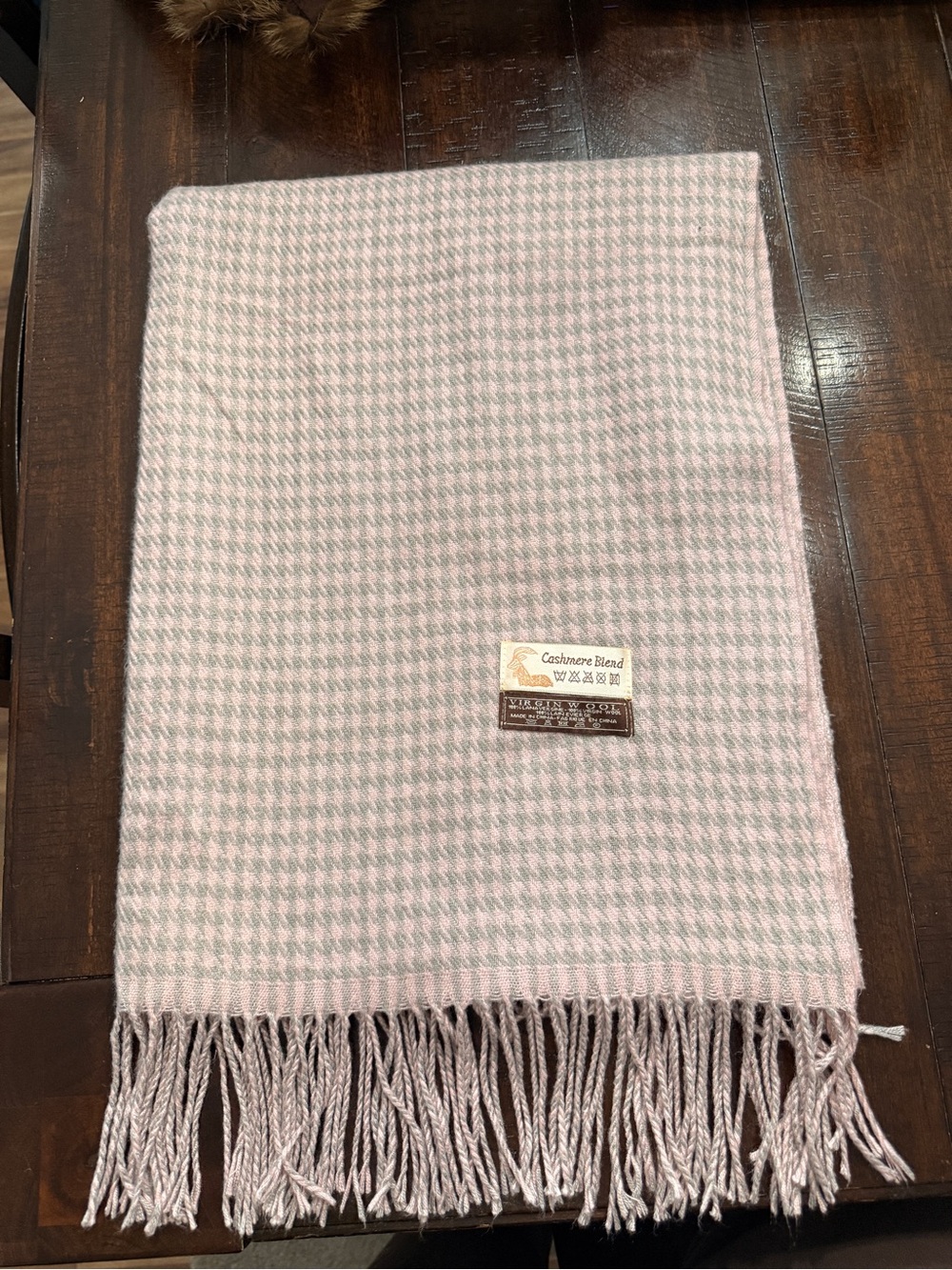 100% virgin wool Cashmere Blend Pink Houndstooth scarf - Unbranded